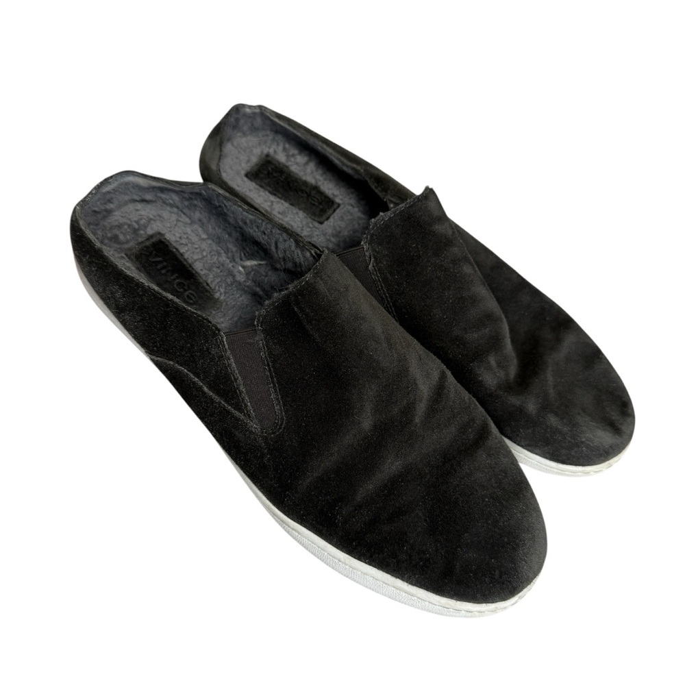 VINCE Verrell Black Suede Leather Slip On Mule Sneaker, Size US 7.5
